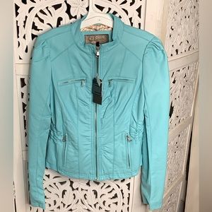 New! Ci Sono Blue Faux leather jacket S